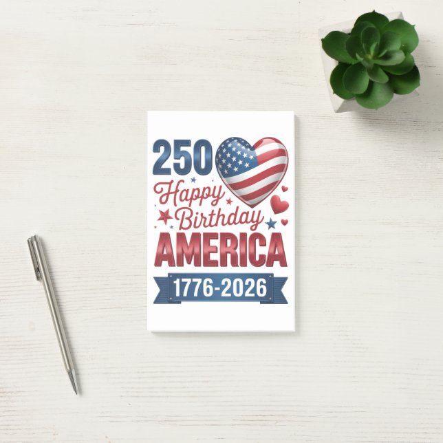 USA Hjärtan 1776 2026 4:e juli Post-it Block (Kontor)
