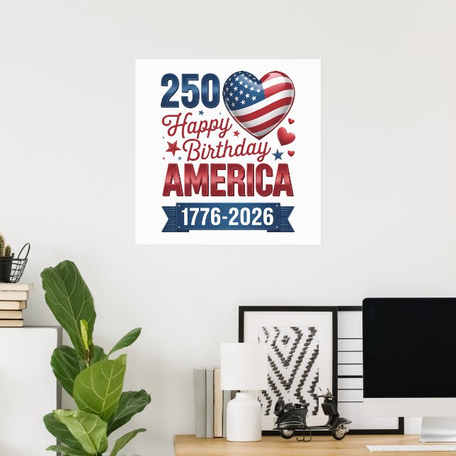 USA Hjärtan 1776 2026 4:e juli Poster (Hemmakontoret)