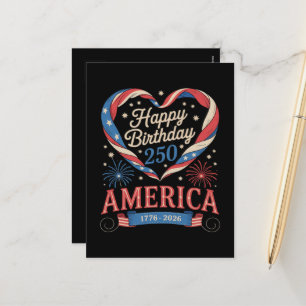 USA Hjärtan 1776 2026 Juli 250-årsdag USA Helg Vykort