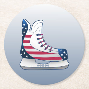 USA Hockeyskridskor med stjärnor och ränder Underlägg Papper Rund
