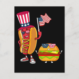 USA Hotdog Burger American Flagga 4 juli Vykort
