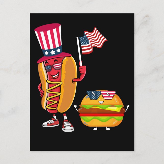 USA Hotdog Burger American Flagga 4 juli Vykort (Framsida)