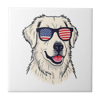 USA Hundälskare - Cool Valp med Amerikanska Flagga Kakelplatta