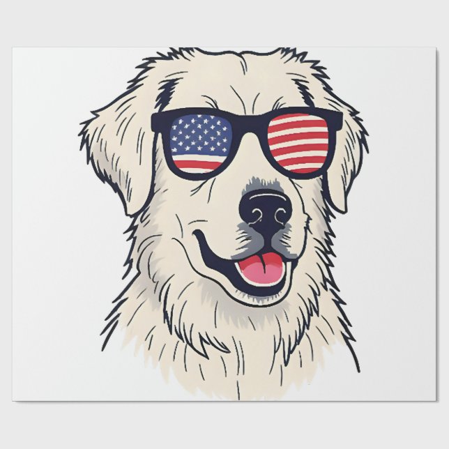 USA Hundälskare - Cool Valp med Amerikanska Flagga Presentpapper (Platt)