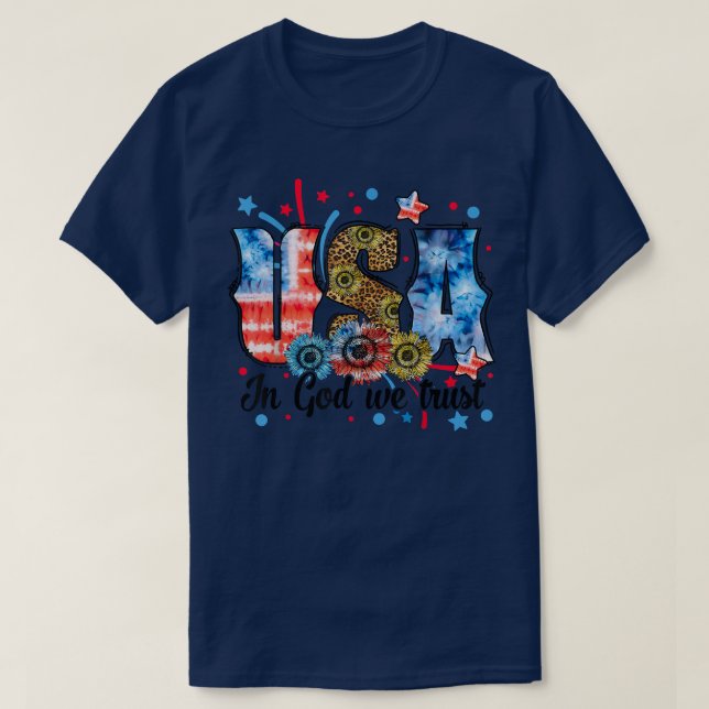 USA i Gud vi litar på den 4 juli - Solrosblopar T Shirt (Design framsida)