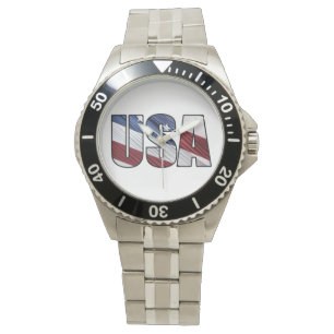 USA i Red White och Blue American Patriotic Flagga Armbandsur