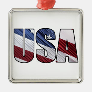 USA i Red White och Blue American Patriotic Flagga Julgransprydnad Metall