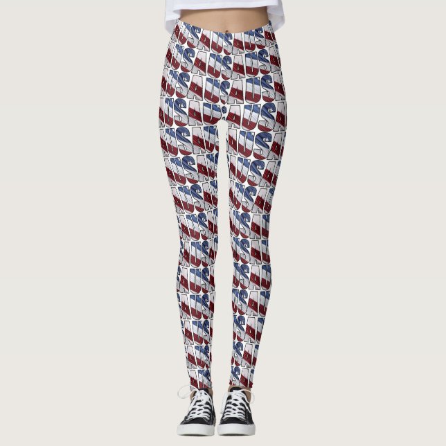 USA i Red White och Blue American Patriotic Flagga Leggings (Framsida)