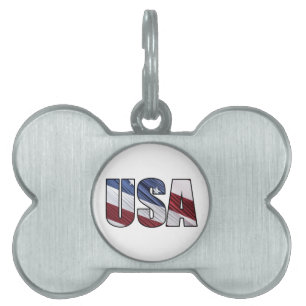 USA i Red White och Blue American Patriotic Flagga Namnbricka Husdjur