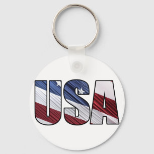 USA i Red White och Blue American Patriotic Flagga Nyckelring