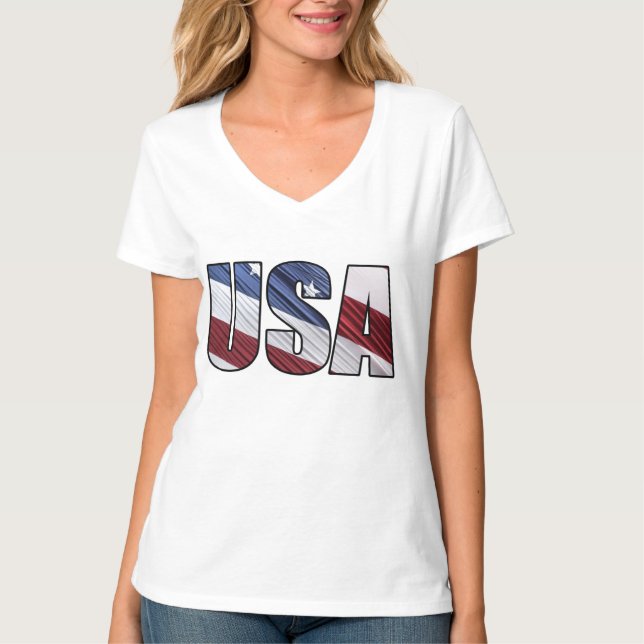 USA i Red White och Blue American Patriotic Flagga Tee Shirt (Framsida)