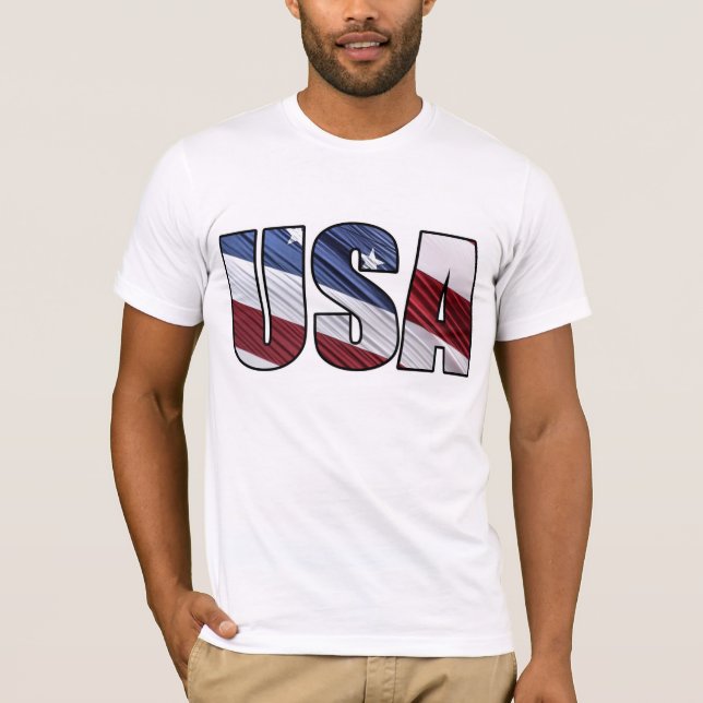 USA i Red White och Blue American Patriotic Flagga Tee Shirt (Framsida)