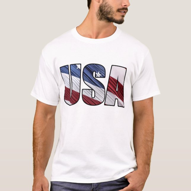 USA i Red White och Blue American Patriotic Flagga Tee Shirt (Framsida)