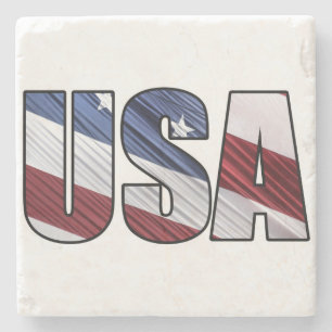 USA i Red White och Blue American Patriotic Flagga Underlägg Sten