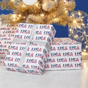 "USA" i Red White och Blue American Rand Presentpapper