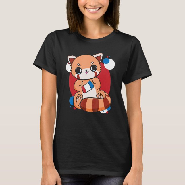 USA Ice Cream 4:e juli Cute Red Panda Veteran T Shirt (Framsida)