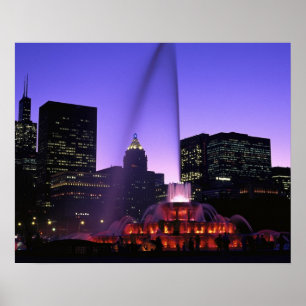 USA, IL, Chicago. Buckingham Fontän i Grant Poster
