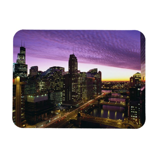 USA, IL, Chicago. Chicago Skyline och Floden Magnet (Horisontell)