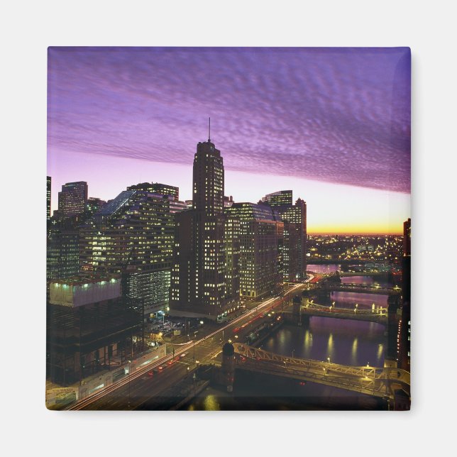 USA, IL, Chicago. Chicago stadsbild och flod Magnet (Framsidan)