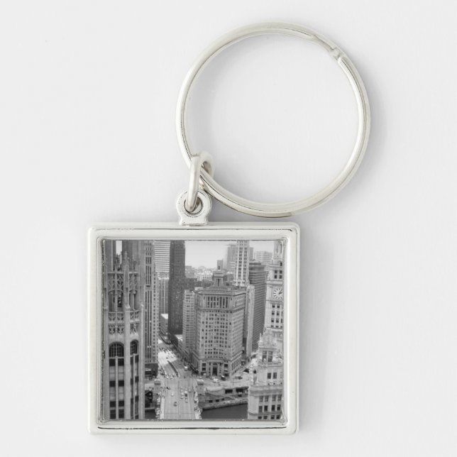 USA, IL, Chicago, Loop från Hotel Fyrkantig Silverfärgad Nyckelring (Framsidan)