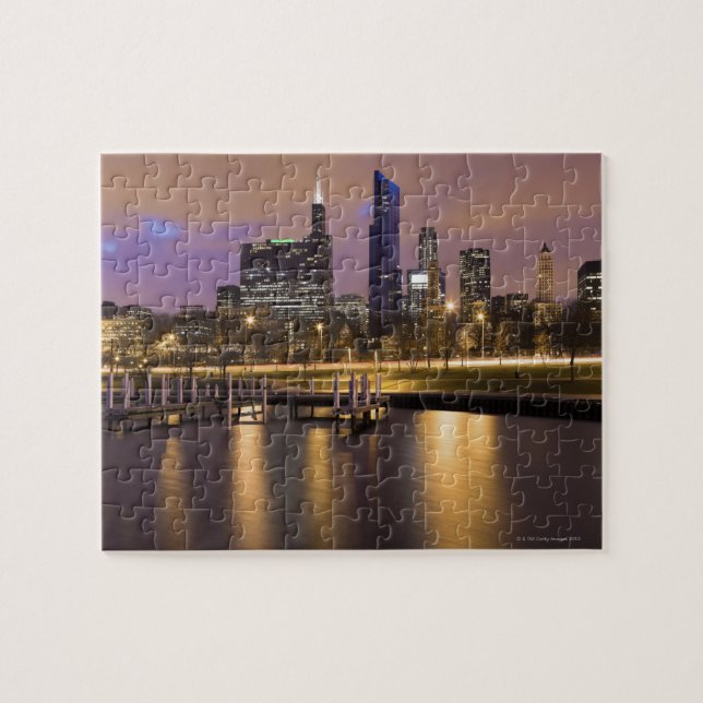 USA, Illinois, Chicago, City Skyline och marina sm Pussel (Horisontell)