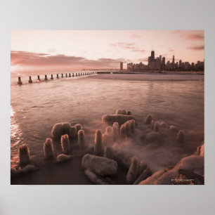 USA, Illinois, Chicago, City skyline över Sjö 4 Poster