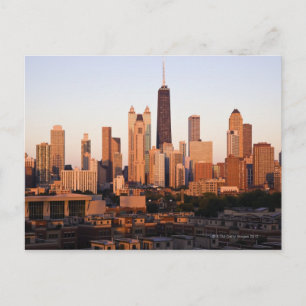 USA, Illinois, Chicago, City skyline vid sunset Vykort