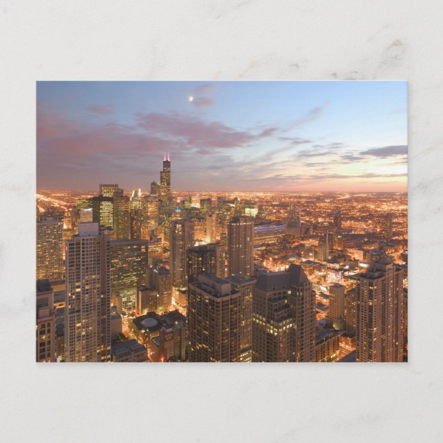 USA, Illinois, Chicago: Evening View of the Loop Vykort (Framsida)