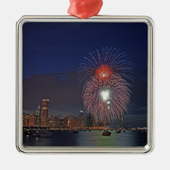 USA, Illinois, Chicago, Fjärde juli-fyrverkerier Julgransprydnad Metall (Framsidan)