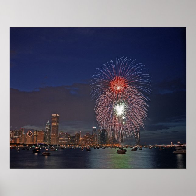 USA, Illinois, Chicago, fjärde juli-fyrverkerier Poster (Framsidan)