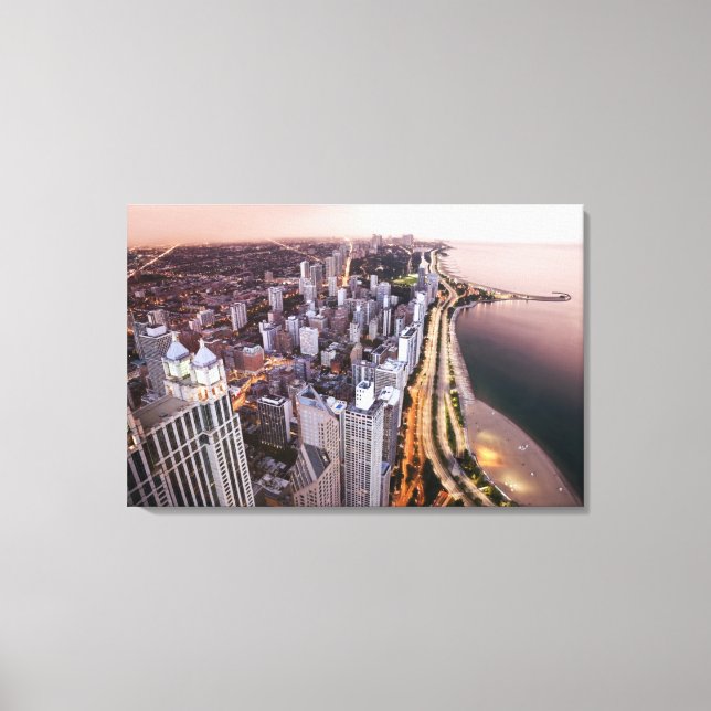 USA, Illinois, Chicago, flygvy över Sjö Canvastryck (Framsida)