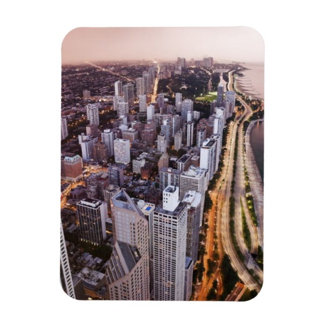 USA, Illinois, Chicago, flygvy över Sjö Magnet (Vertikal)