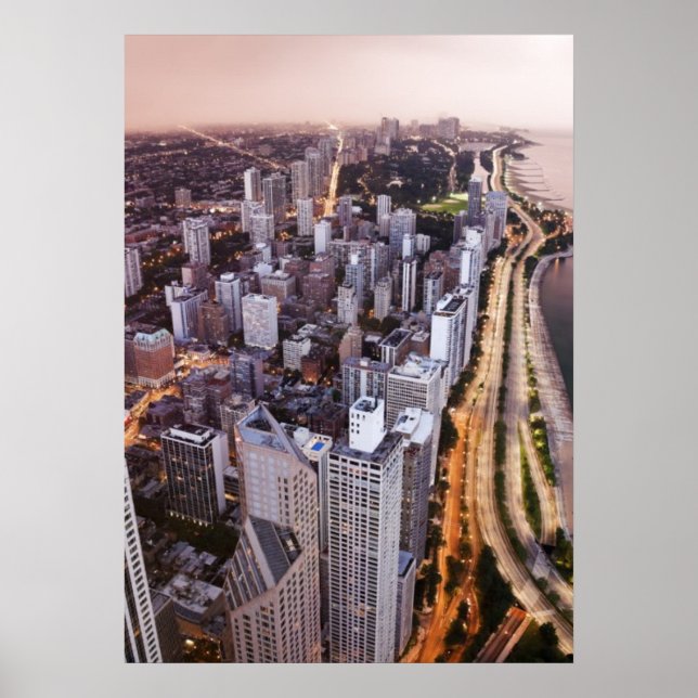 USA, Illinois, Chicago, flygvy över Sjö Poster (Framsidan)