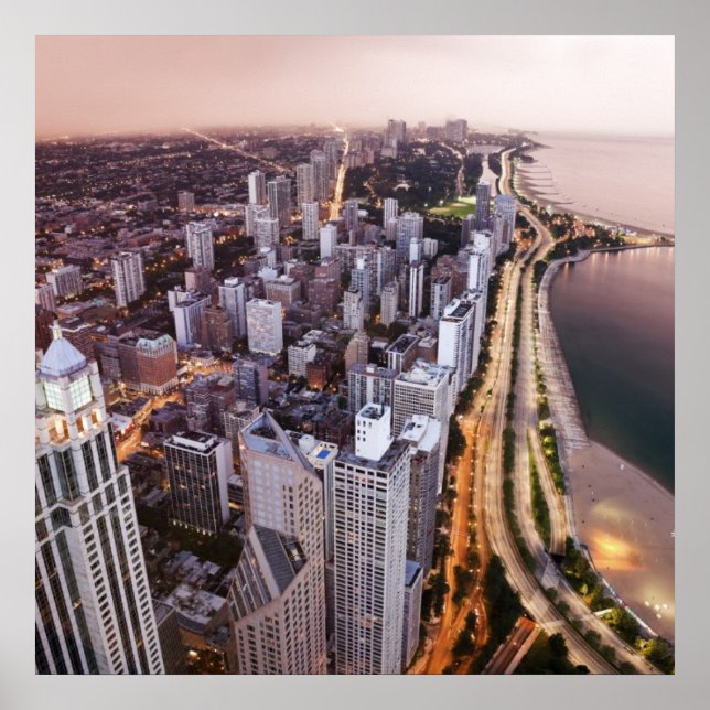 USA, Illinois, Chicago, flygvy över Sjö Poster (Framsidan)