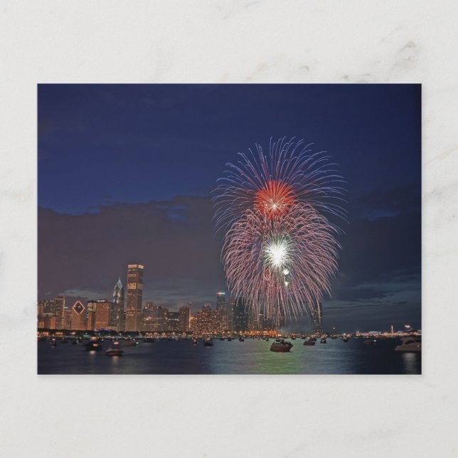 USA Illinois, Chicago, Fourth av Juli fyrverkerier Vykort (Framsida)