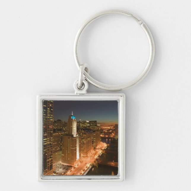 USA, Illinois, Chicago: Loop: Byggnad Fyrkantig Silverfärgad Nyckelring (Framsidan)