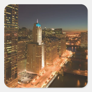 USA, Illinois, Chicago: Loop: Byggnad Fyrkantigt Klistermärke