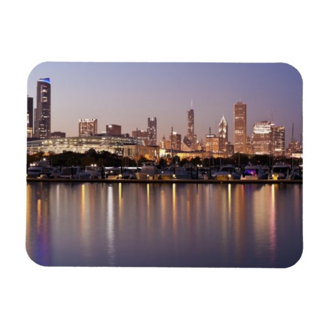 USA, Illinois, Chicago skyline vid dusk Magnet (Horisontell)
