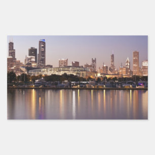USA, Illinois, Chicago skyline vid dusk Rektangulärt Klistermärke