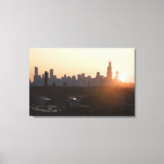 USA, Illinois, Chicago skyline vid soluppgång Canvastryck