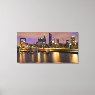 USA, Illinois, Chicago, stadshorisont och marina Canvastryck