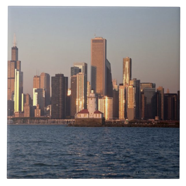 USA Illinois, Chicago, stadshorisont över sjö 2 Kakelplatta (Framsidan)