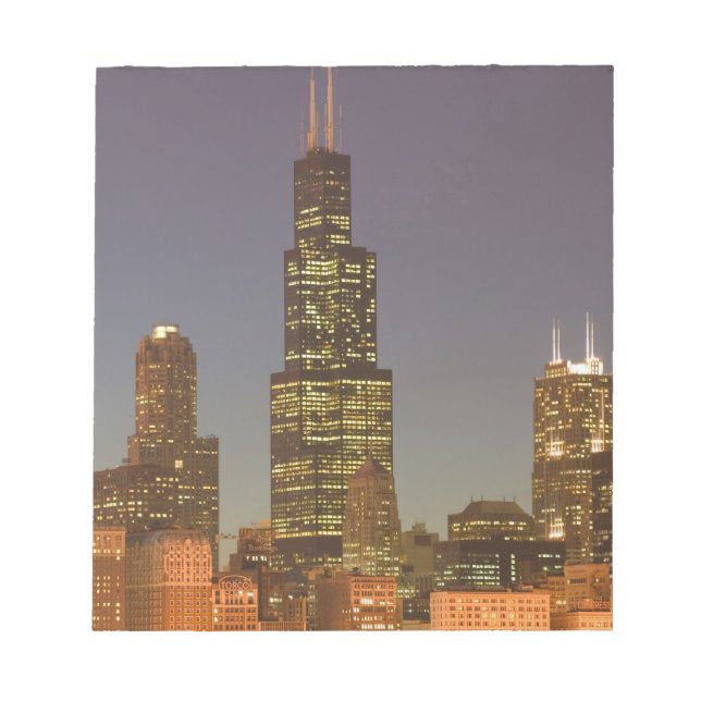 USA, Illinois, Chicago: Stadssiluett / Kväll Anteckningsblock (Framsida)