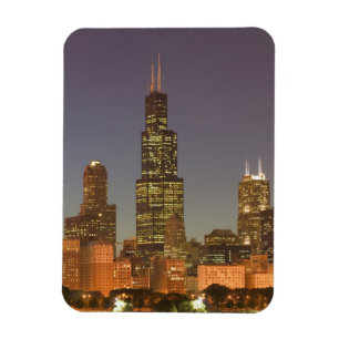USA, Illinois, Chicago: Stadssiluett / Kväll Magnet