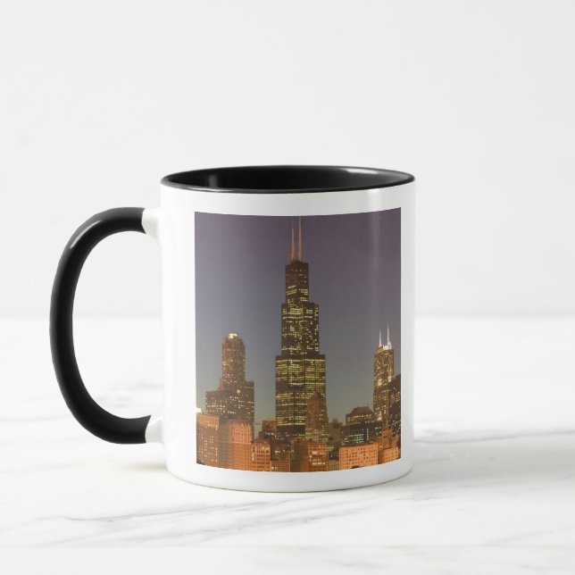 USA, Illinois, Chicago: Stadssiluett / Kväll Mugg (Vänster)