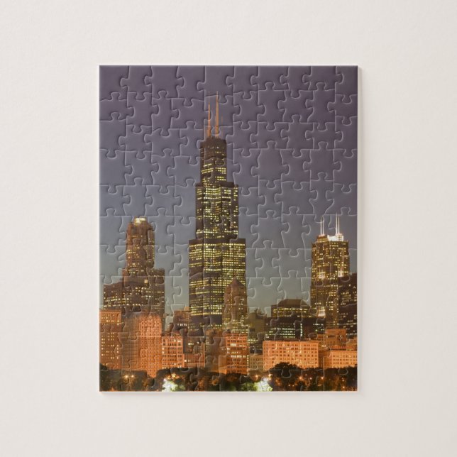 USA, Illinois, Chicago: Stadssiluett / Kväll Pussel (Vertikal)