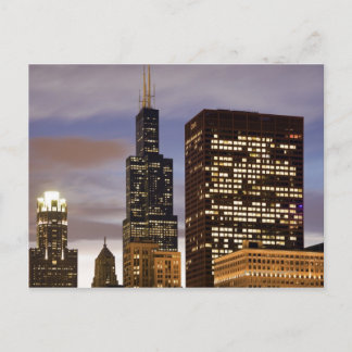 USA, Illinois, Chicago, Upplysta skyscraper Vykort