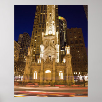 USA, Illinois, Chicago, Vatten Torn belyst Poster