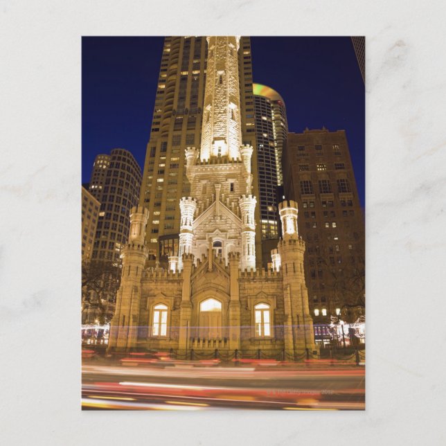 USA, Illinois, Chicago, Vatten Torn belyst Vykort (Framsida)