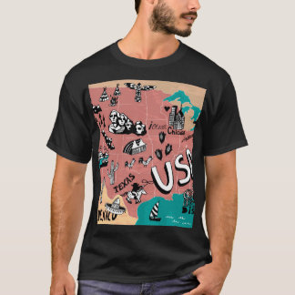 USA Illustrated: Colorful Karta Journey. T Shirt